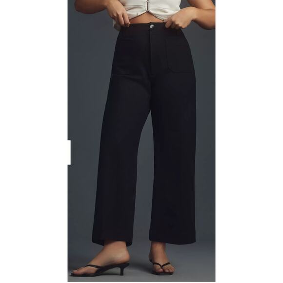 MAEVE by Anthropologie The Colette Ponte Crop Wide-Leg Black Pants - Picture 2 of 9